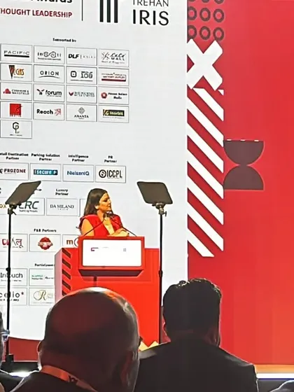 A view from the audience, showing my presence on the large stage at the MAPIC India Retail Thought Leadership event.