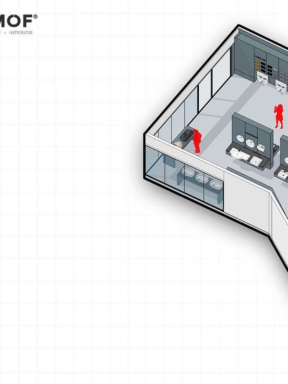 This cropped view of the architectural illustration focuses on the entry sequence and initial customer experience, a critical part of the retail design process.