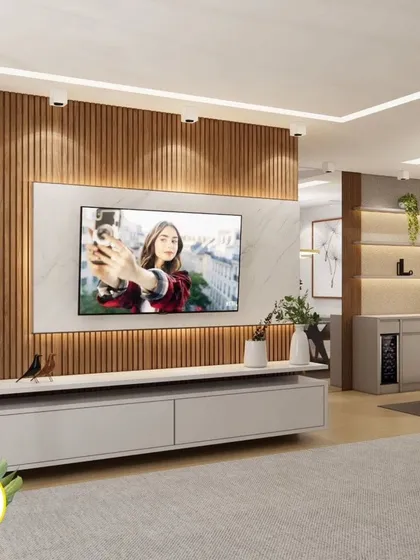 This angle shows the TV unit as a central feature of the living room, demonstrating how we create impactful focal points.