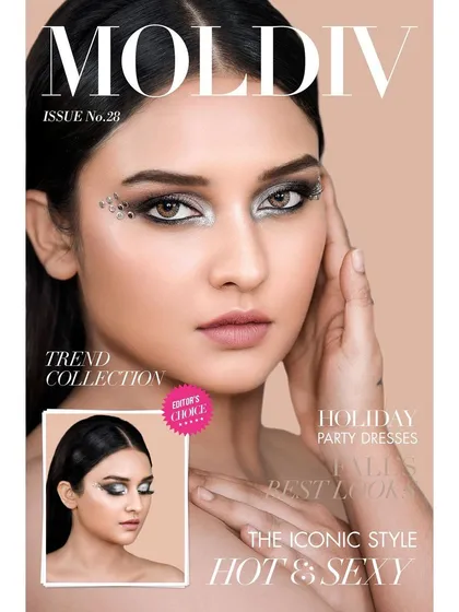 This is a sample of my work formatted for a magazine cover, demonstrating my experience in creating powerful lead images for fashion publications. The shot combines a strong beauty look with professional graphic design sensibilities.