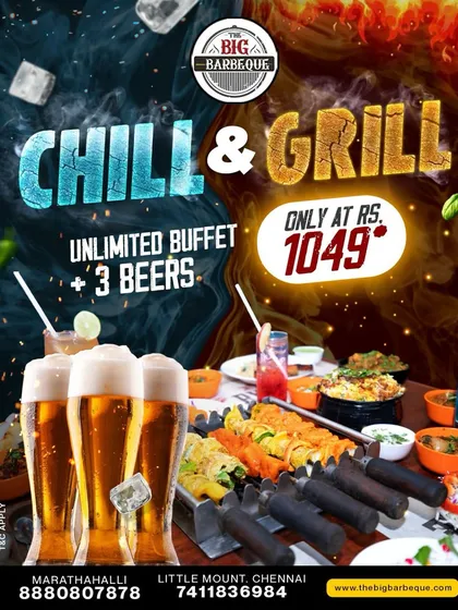 Chill and grill just got real. This special combo includes our unlimited buffet plus three chilled beers for only ₹1049.