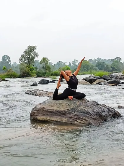 Finding a moment of peace and practice amidst the flowing waters of the Cauvery river. For me, yoga is about finding this connection with nature and with myself, wherever I am.