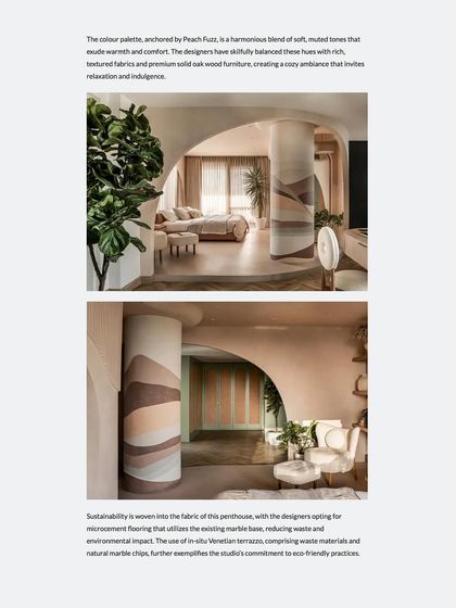 This spread from Architecture + Design showcases the master bedroom, highlighting the balance of aesthetics and sustainability through our material choices.