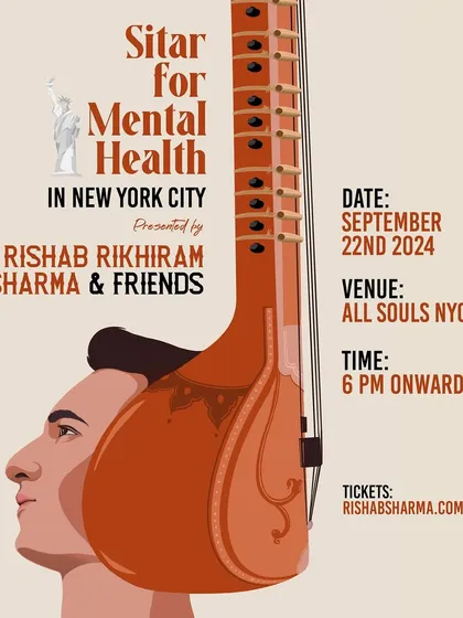 The poster for the 4th Edition of the 'Sitar for Mental Health' experience in New York City, right where the journey began.