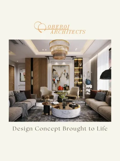 A promotional image summarizing our brand promise: "Design Concept Brought to Life." We handle everything from luxury interiors to seamless layouts and end-to-end execution.