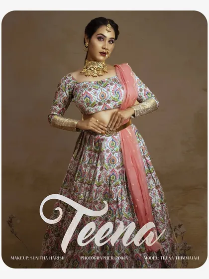 A vibrant and modern branding portrait for a model. This image showcases a blend of traditional clothing with a contemporary, fashion-forward pose and clean studio background, highlighting her confidence and style.