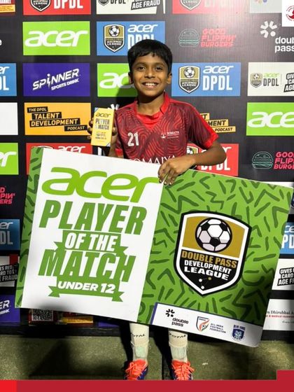 Aayansh Bhanushali is recognized as Player of the Match after leading the Somaiya FC U-12 team to their first win of the season.