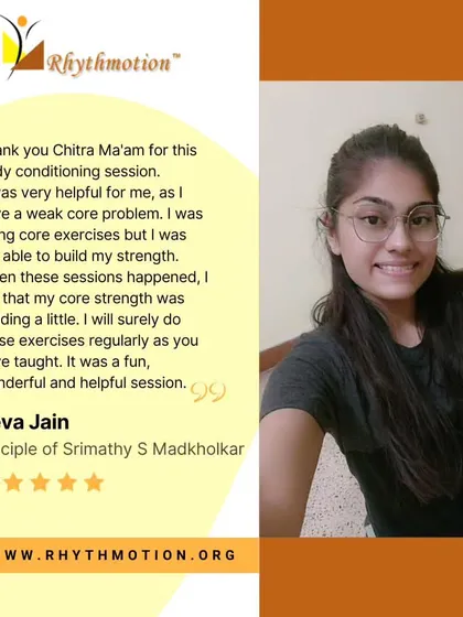 Reva found my sessions helpful for her weak core. My method focuses on building foundational strength that students can feel progressing with each class.