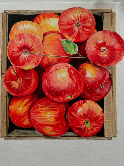 The full view of my apple crate painting. This was a great study in realism and light.