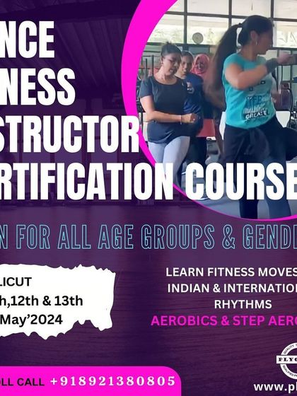 An announcement for our Dance Fitness Instructor course in Calicut. This program covers aerobics and step aerobics, teaching you to lead classes with Indian and international rhythms.