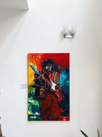 A slightly different angle of the Jimi Hendrix painting, showing the texture and layering of the acrylic paint. Every artwork is an investment that will grow in value over its lifetime.