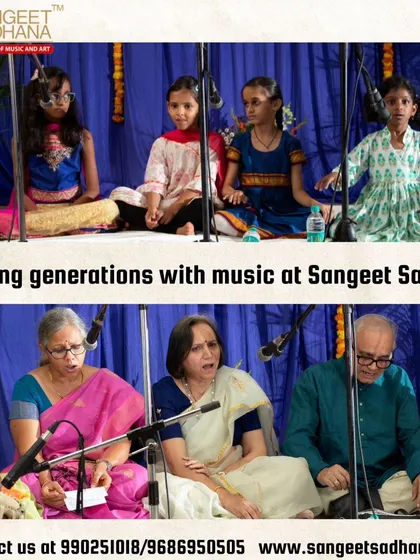 Music is a bridge that connects generations. Here, you see our youngest students and our senior learners sharing the stage at a recent concert. At Sangeet Sadhana, we welcome anyone with a genuine love for music, creating a space where all ages can learn and grow together.