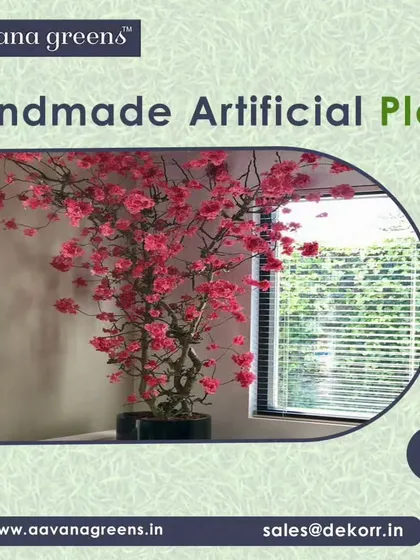 A beautiful handmade pink bonsai-style tree. This piece combines the elegance of a flowering tree with the compact form of a bonsai, making it perfect for a side table or entryway.