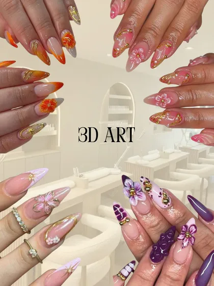 A collection of my 3D nail art creations. I love adding dimension with hand-sculpted acrylic flowers, delicate crystals, and other jeweled embellishments to make your nails truly pop for any special occasion.