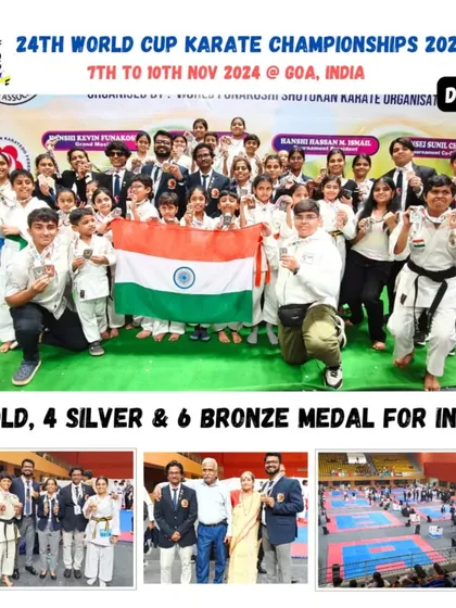 We are immensely proud to represent India on the world stage. This is our team at the 24th FSKA World Cup Karate Championship 2024 in Goa, celebrating a significant medal haul against competitors from over 25 countries.