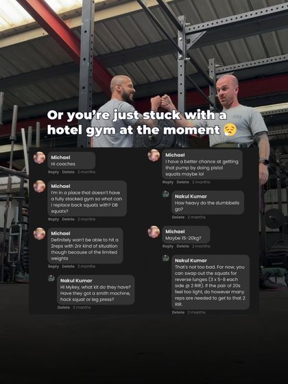 Stuck with a hotel gym? No problem. This screenshot shows how we provide dumbbell-only alternatives for a client who doesn't have access to a fully equipped gym.