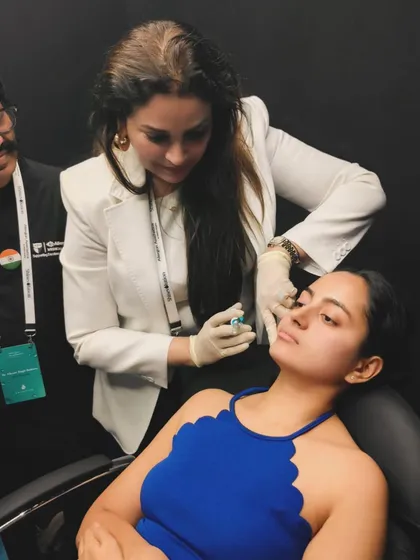 Precision is key when administering any injectable treatment. This image captures a moment during a training session for Skinvive, where I am demonstrating the injection process under the careful observation of my peers.