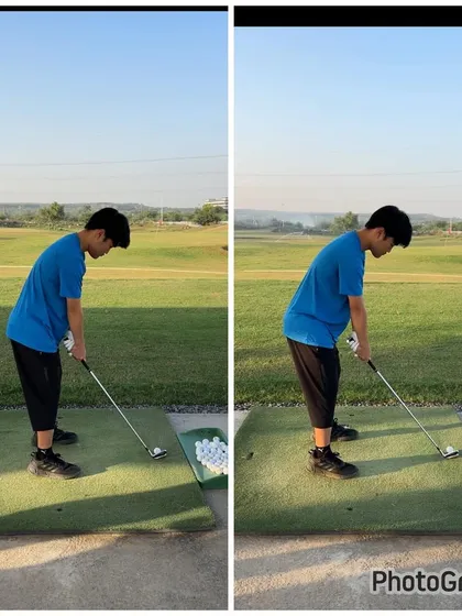 First lesson with a beginner. The "before" shows an all-arms swing, while the "after" begins to incorporate body rotation.