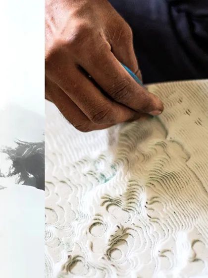 The design process involves translating grand ideas into physical form. This image captures the hands-on craftsmanship required to create the topographical model for the Soaltee Hotel's feature wall, ensuring every contour was true to our inspiration.