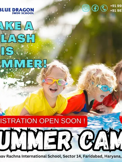 Get ready for the best summer ever. Our Kids Summer Camp is the perfect alternative to screen time, offering a fun filled environment where children learn swimming, play water games, and make new friends. This poster gives you a glimpse of the splash-tastic fun we have planned.
