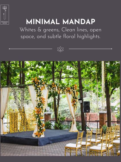 This minimal mandap design focuses on clean lines, open space, and a simple palette of whites and greens. I teach students how to use restraint and subtle floral highlights to achieve an elegant and sophisticated look for modern weddings.