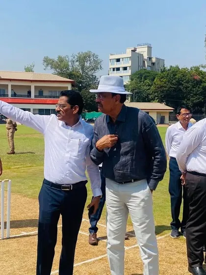 Pointing out the key features of the ground to the guests during the inaugural tour.