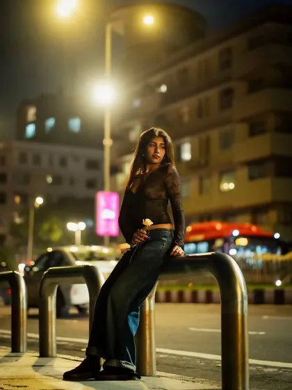 Nighttime in Mumbai has its own vibe. Here, I used the ambient street lights to create a moody and cinematic portrait. This shows how we can play with shadows and light to create something dramatic and different from a typical daytime shoot.