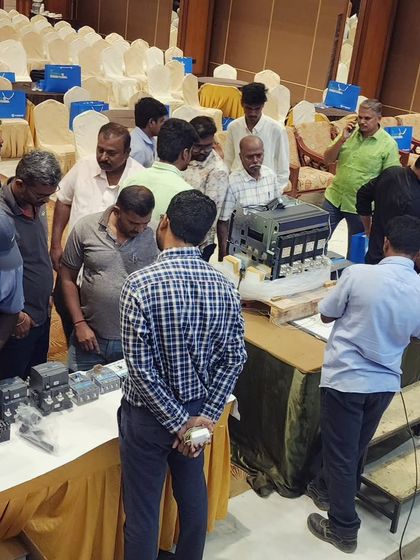 A crowd of professionals from the Salem electrical community gather for a hands-on look at my product displays.