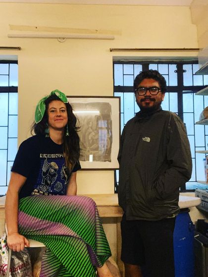 Our instructor Krishanu Chatterjee with a visiting artist in the studio. We love collaborating and sharing knowledge about alternative photography processes like Cyanotype, Gum Bichromate, and Albumen printing.