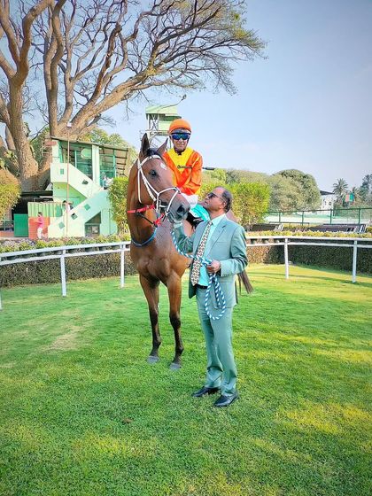 Gloriousness, with jockey Suraj Narredu, after winning The Bangalore Juvenile Million (Grade 3).