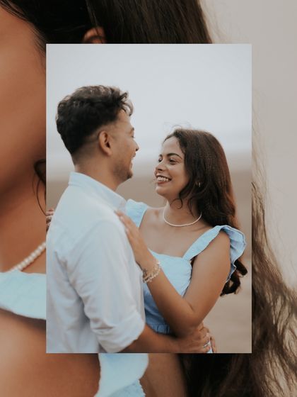 A close-up shot capturing a genuine smile and laugh. These candid moments are my favorite, as they show the real connection and happiness between a couple.