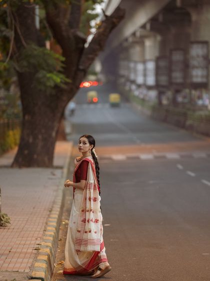 A wide shot of me on the street in Bengaluru, capturing the urban landscape.
