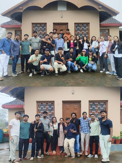 Our group posing outside a cozy homestay in Coorg. We choose accommodations that are comfortable and offer an authentic local experience.