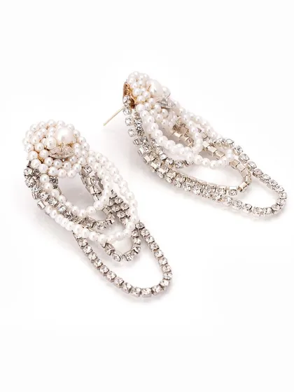 Another new addition, these earrings feature layered pearl and crystal chains for a glamorous, cascading effect.