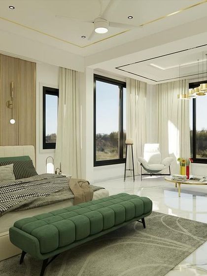 This angle shows the panoramic view from the bedroom window, a key element we incorporated for a connection with nature.