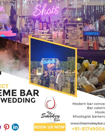 A poster showcasing the perfect theme bar for a wedding, with visuals of my setups, smokey shots, and chilled drinks.