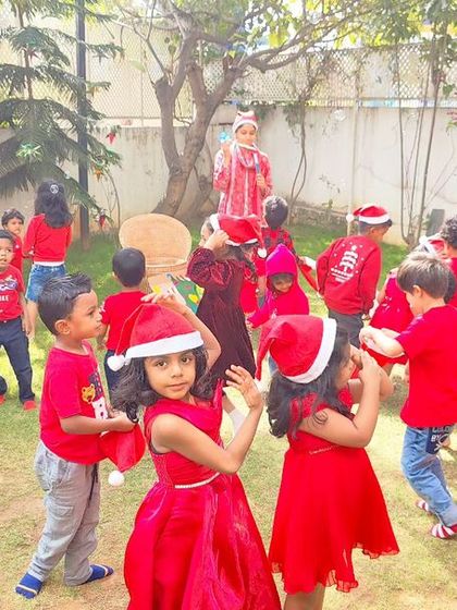 A collection of joyous moments from our Christmas party, including dancing, enjoying cupcakes, building a sand snowman, and posing for group photos.