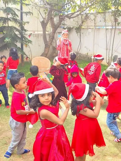 A collection of joyous moments from our Christmas party, including dancing, enjoying cupcakes, building a sand snowman, and posing for group photos.