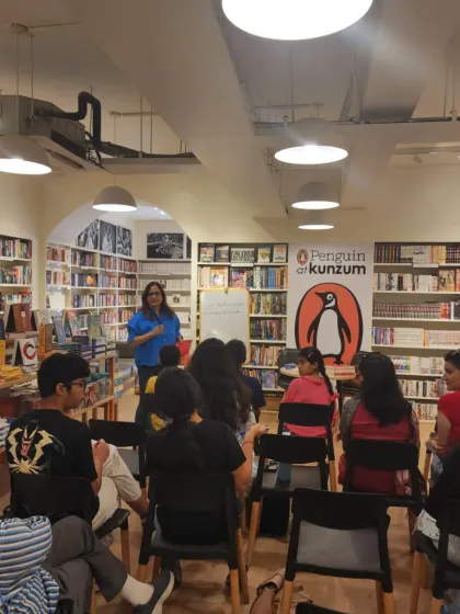An inspiring poetry workshop in full swing. Here, older kids explored the art of poem-making, learning to express their ideas and emotions through verse in a supportive group setting.