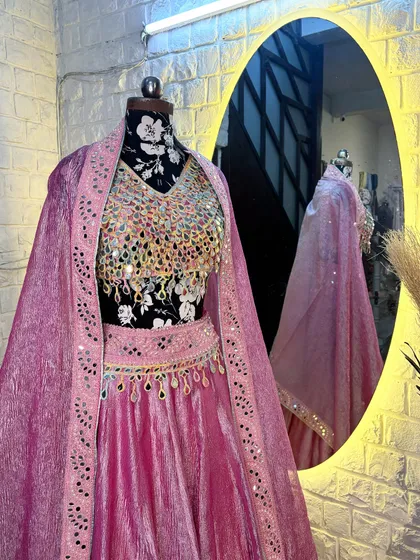 Another view of the cape dupatta, which is a great hassle-free option for dancing the night away.