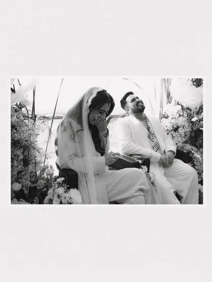 A black and white photo capturing a wave of emotion during the ceremony. These are the real, unscripted moments I look for. The ones that show the vulnerability and depth of feeling on a wedding day.
