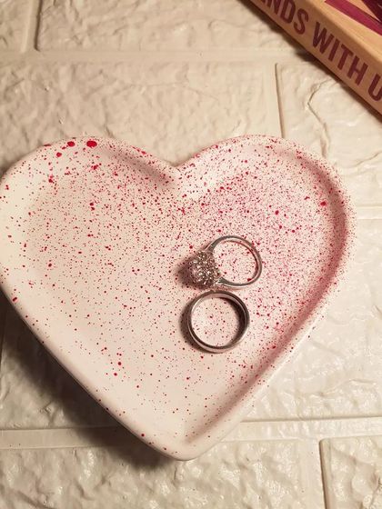 Our heart tray with a red speckled finish, a perfect and heartfelt gift for Mother's Day.