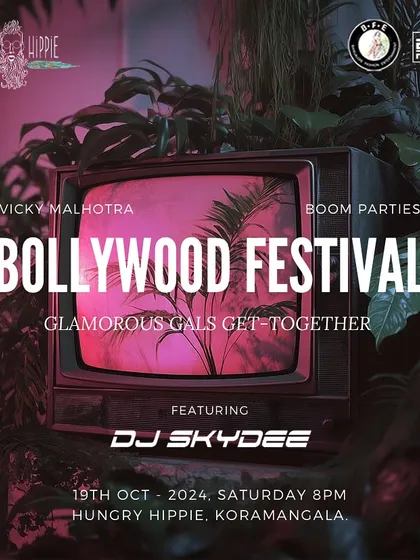A retro-themed poster for another "Bollywood Festival" ladies' night, showing the creative and diverse themes of my events.
