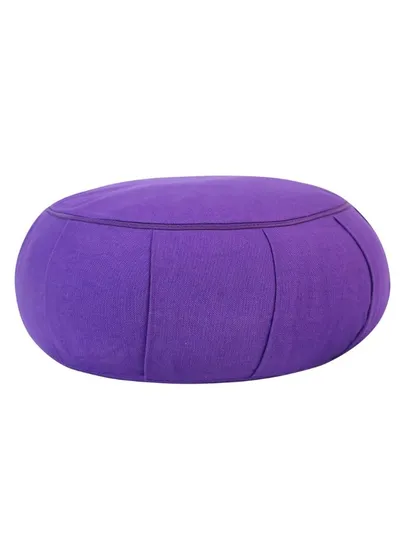 A purple round yoga cushion, or zafu, shot on a pure white background. This is ideal for selling home and wellness products online.