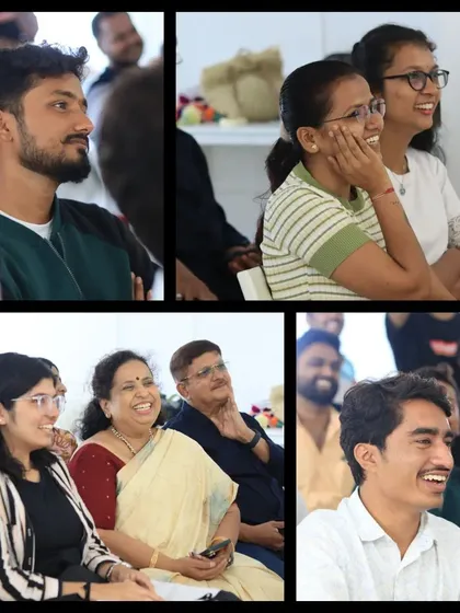 Happy and engaged audience members enjoying a Sunday evening of Kannada arts.