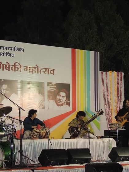 Another angle from our performance at the Pt. Jitendra Abhisheki Mahotsav, showing the dynamic interaction between the musicians on stage.
