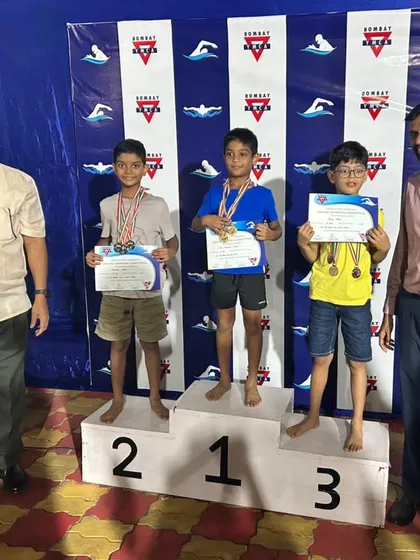 Celebrating Avaneesh Nair from our Club Millennium center on the podium at the Bombay YMCA Swimming Competition. His hard work earned him three second-place finishes in freestyle, backstroke, and breaststroke in his category.