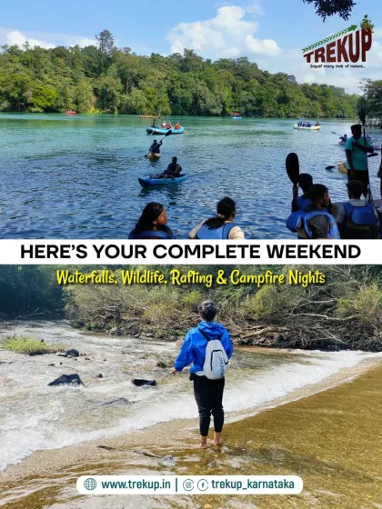 This collage captures the complete Dandeli weekend: kayaking on the clear river and trekking through the lush forest trails.