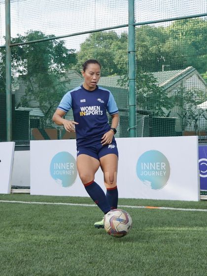 Bala Devi, top scorer for the Indian women's national team, during a training session. Her journey, including being the first Indian woman to sign with a European club, inspires everyone at RSF.