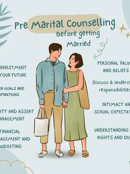 Pre-marital counselling is an investment in your future. This graphic breaks down the key areas we would cover together, including financial management, property, personal values, and understanding your legal rights and duties. It is a roadmap for a successful partnership.